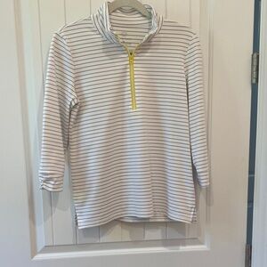 T by Talbots White and Gray Striped Sweatshirt with Yellow Zipper
